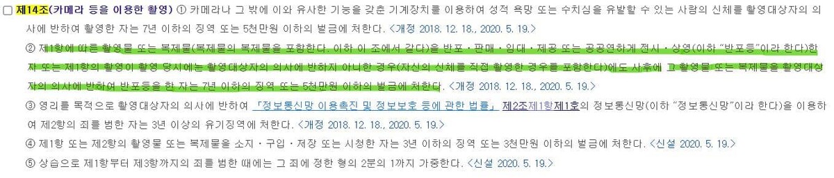 성폭력 범죄 처벌등에 관한 특례법 14조의 2 내용